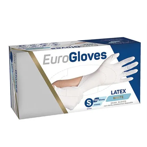 EUROGLOVES HANDSCHOENEN LATEX POEDERVRIJ WIT SMALL (100st)