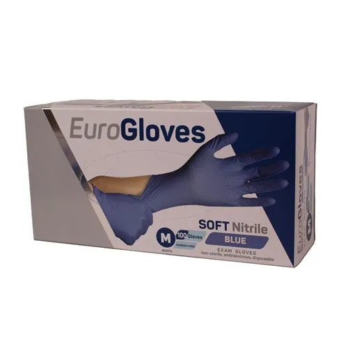 EUROGLOVES HANDSCHOENEN SOFT NITRILE POEDERVRIJ BLAUW MEDIUM (100st)