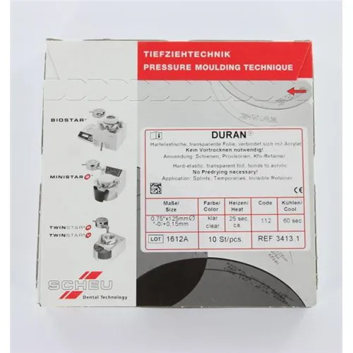SCHEU DURAN DIEPTREKPLATEN 0,75x125mm VIERKANT TRANSPARANT (10st)