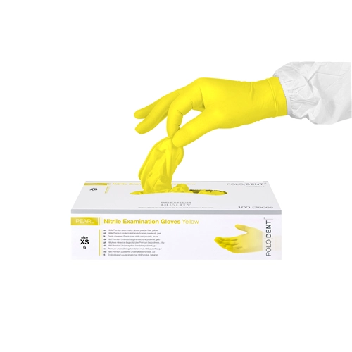 POLODENT HANDSCHOENEN PEARL NITRILE POEDERVRIJ GEEL EXTRA-SMALL (100st)
