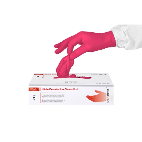 POLODENT HANDSCHOENEN PEARL NITRILE POEDERVRIJ ROOD MEDIUM (100st)