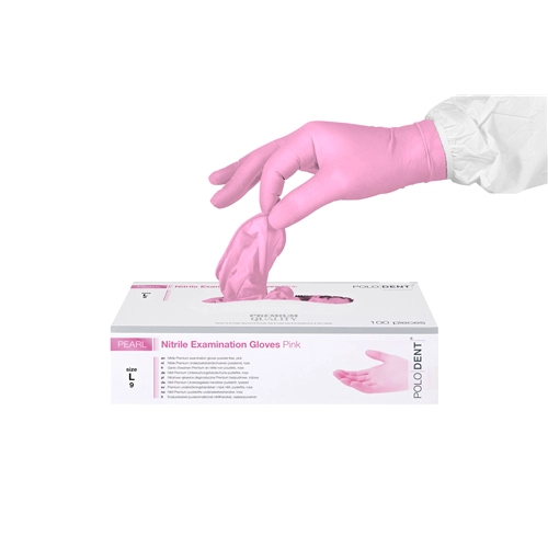 POLODENT HANDSCHOENEN PEARL NITRILE POEDERVRIJ ROZE LARGE (100st)
