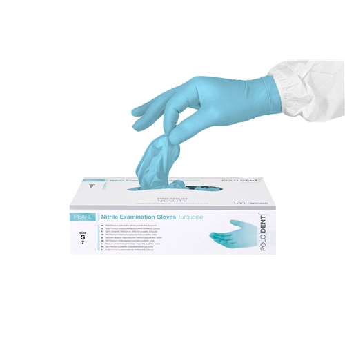 POLODENT HANDSCHOENEN PEARL NITRILE POEDERVRIJ TURQUOISE SMALL (100st)