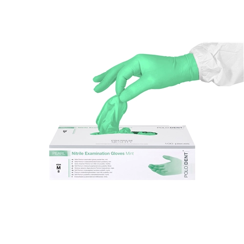 POLODENT HANDSCHOENEN PEARL NITRILE POEDERVRIJ MINT MEDIUM (100st)