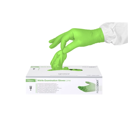 POLODENT HANDSCHOENEN PEARL NITRILE POEDERVRIJ LIME MEDIUM (100st)