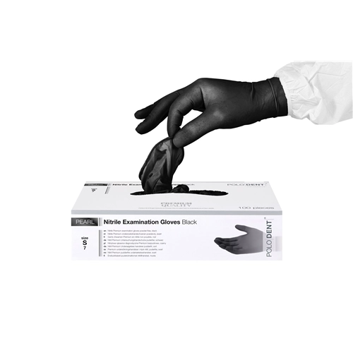 POLODENT HANDSCHOENEN PEARL NITRILE POEDERVRIJ ZWART SMALL (100st)