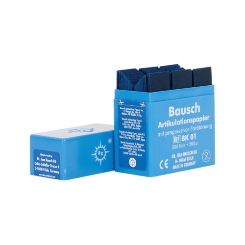 BAUSCH ARTIKULATIEPAPIER BK01 200µ BLAUW IN DISPENSER (52x18mm/300 strips)