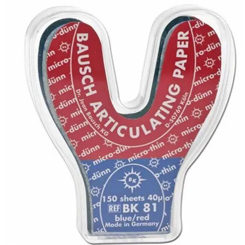 BAUSCH ARTIKULATIEPAPIER BK81 40µ BLAUW/ROOD IN DISPENSER HOEFIJZERVORMIG (150st)