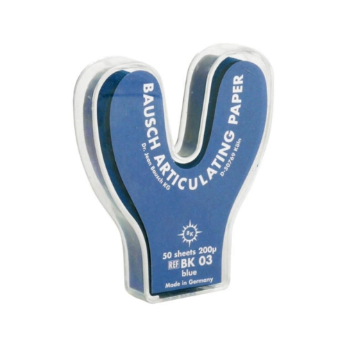 BAUSCH ARTIKULATIEPAPIER BK03 200µ BLAUW IN DISPENSER HOEFIJZERVORMIG (50st)