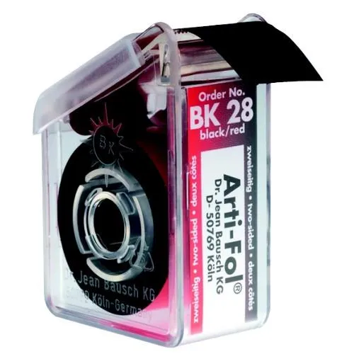 BAUSCH ARTIKULATIEPAPIER ARTI-FOL METALLIC BK28 12µ ZWART/ROOD OP ROL IN DISPENSER (22mmx20mtr)