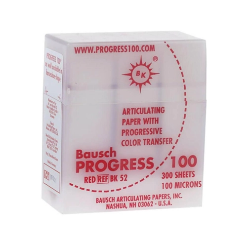 BAUSCH ARTIKULATIEPAPIER BK52 100µ ROOD IN DISPENSER (52x18mm/300 strips)