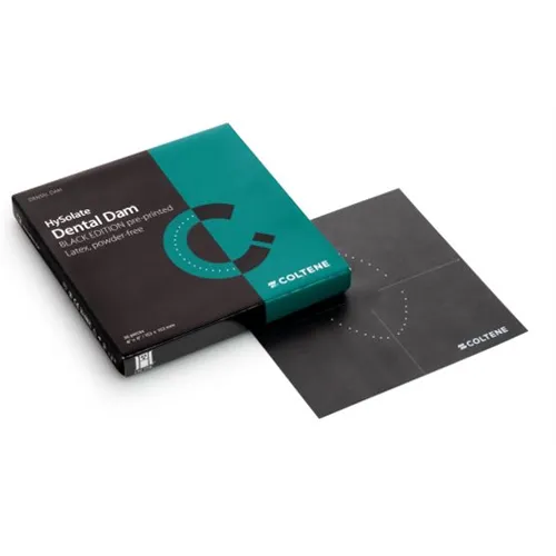 COLTENE HYSOLATE LATEX POEDERVRIJ COFFERDAM BLACK PRINTED 152x152 THIN/DUN (36st) 60031351