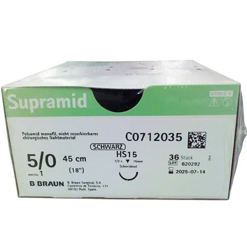 B. BRAUN SUPRAMID HECHTMATERIAAL ZWART 5-0 MET NAALD HS15 45cm (36st)