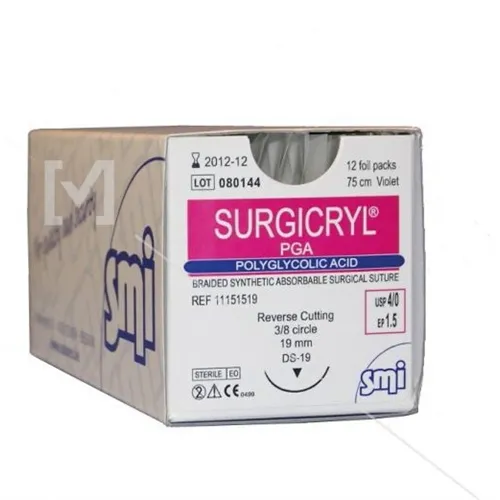 SMI SURGICRYL PGA PAARS 4-0 MET 3/8 CIRKEL BUITEN SNIJDENDE NAALD DS19/75cm (12st)