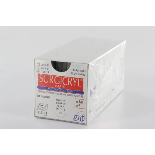 SMI SURGICRYL RAPID 3-0 MET 3/8 CIRKEL ROND NAALD SNIJDENDE PUNT DRT16mm 75cm (12st)