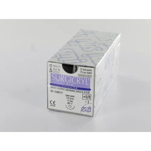 SMI SURGICRYL 910 PAARS 3-0 MET 1/2 CIRKEL RONDBODY NAALD HR17mm 75cm (12st)