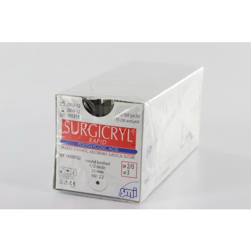 SMI SURGICRYL RAPID 2-0 MET 1/2 CIRKEL RONDBODY NAALD HR22mm 75cm (12st)