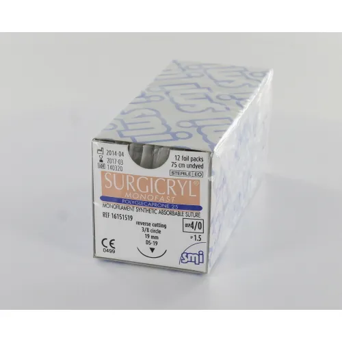 SMI SURGICRYL MONOFAST 4-0 MET 3/8 CIRKEL BUITEN SNIJDENDE NAALD DS19mm 75cm (12st)