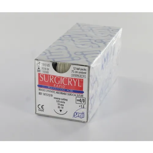 SMI SURGICRYL RAPID 4-0 MET 3/8 CIRKEL BUITEN SNIJDENDE NAALD DS19mm 75cm (12st)