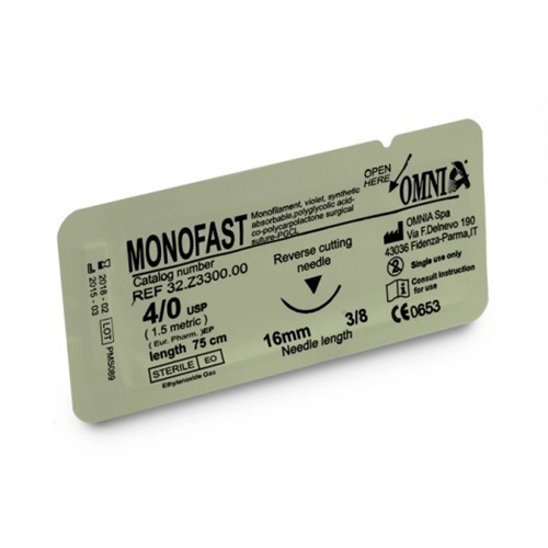OMNIA PGCL MONOFAST RESORBEERBAAR HECHTDRAAD 4-0 MET 16mm 3/8 CIRKEL BUITENSNIJDENDE NAALD 75cm (12st) 32.Z3300.00