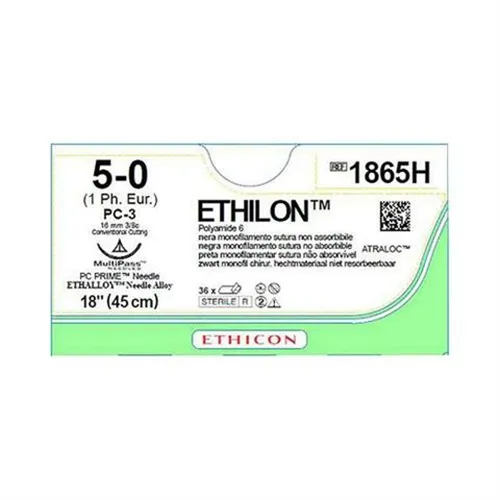 J&J ETHILON ZWART 5-0 1865H MET PC-3 NAALD 45cm (36st)