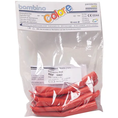 PERIDENTA AFZUIGERS STERILISEERBAAR 16mm BAMBINO ROOD (10st)