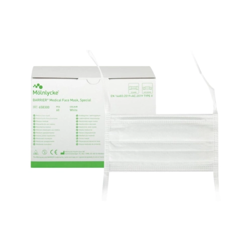 MOLNLYCKE MONDMASKERS BARRIER ANTI-ALLERGEEN MET KOORD WIT TYPE II NR.658300 (60st)