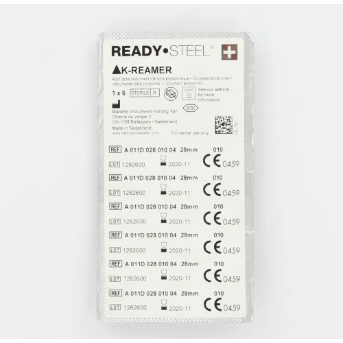 MAILLEFER READY STEEL K-REAMERS 28mm NR.10 STERIEL PAARS (6st)