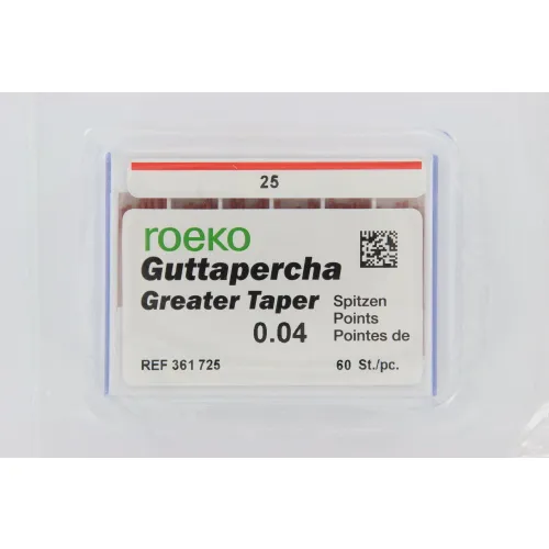 ROEKO GUTTA PERCHA POINTS GREATER TAPER .04 NR.25 ROOD (60st)