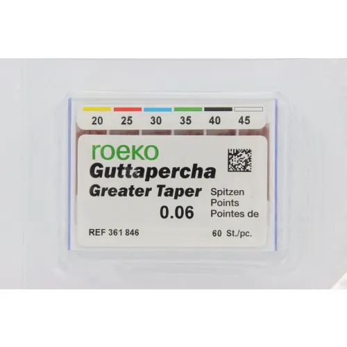 ROEKO GUTTA PERCHA POINTS GREATER TAPER .06 ASSORTED 20-45 (60st)