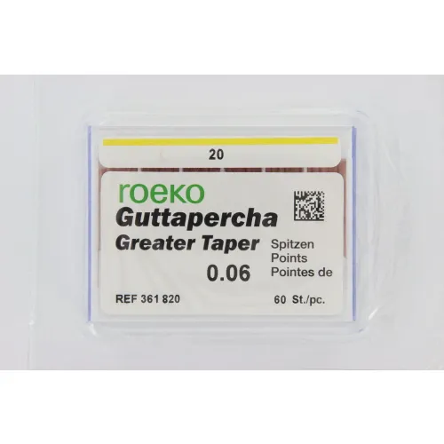 ROEKO GUTTA PERCHA POINTS GREATER TAPER .06 NR.20 GEEL (60st)