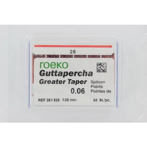 ROEKO GUTTA PERCHA POINTS GREATER TAPER .06 NR.25 ROOD (60st)