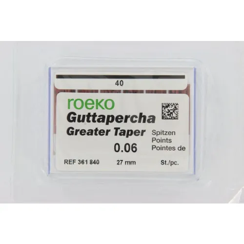 ROEKO GUTTA PERCHA POINTS GREATER TAPER .06 NR.40 ZWART (60st)