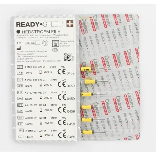 MAILLEFER READY STEEL HEDSTROEMFILES 31mm NR.20 STERIEL GEEL (6st)