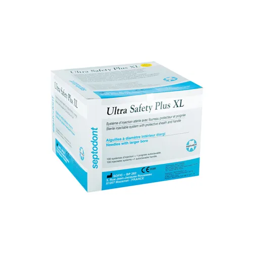 SEPTODONT ULTRA SAFETY PLUS XL NAALDEN 30G EXTRA-SHORT 0,30x12mm PAARS (100st) + 1 AUTOCLAVEERBAAR HANDVAT  