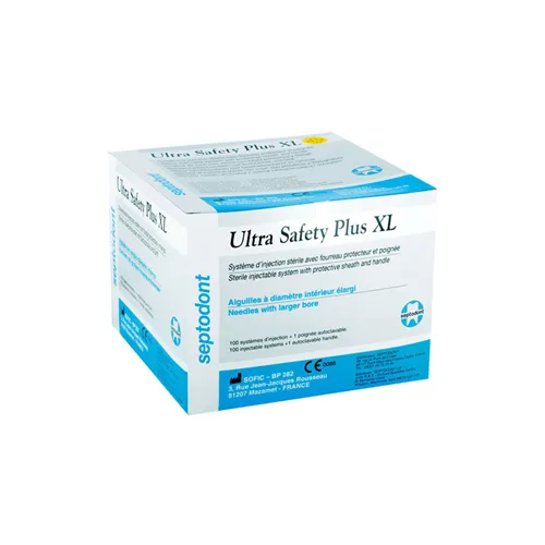 SEPTODONT ULTRA SAFETY PLUS XL NAALDEN 27G LONG 0,40x35 mm GEEL (100st) + 1 AUTOCLAVEERBAAR HANDVAT 