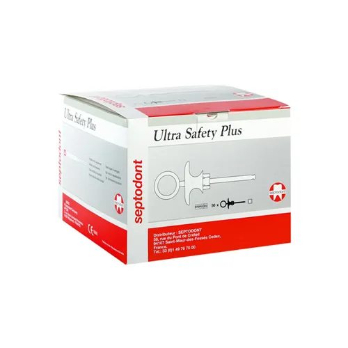 SEPTODONT ULTRA SAFETY PLUS XL NAALDEN 30G LONG 0,30x25mm BLAUW (100st) + 1 AUTOCLAVEERBAAR HANDVAT 