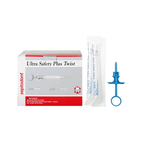 SEPTODONT ULTRA SAFETY PLUS TWIST 30G 0,30x12mm PAARS (100st) + 1 AUTOCLAVEERBAAR HANDVAT 10269D