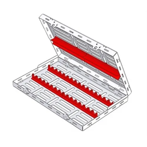 NICHROMINOX STERILISATIE CASSETTE MET DEKSEL 28x18cm ROOD (tbv 16 instr.) 182068-3