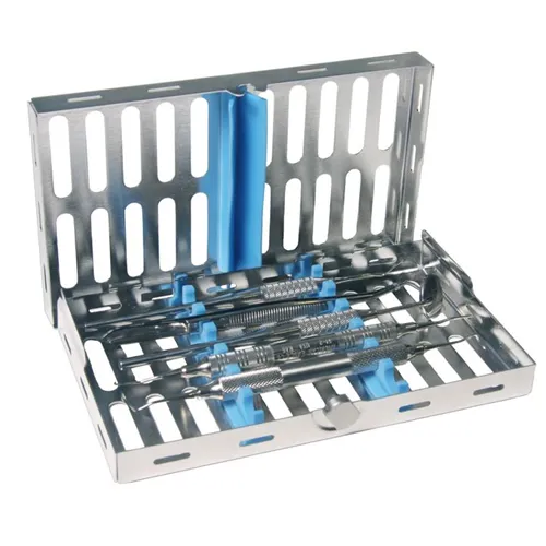 NICHROMINOX STERILISATIE CASSETTE MET DEKSEL 18x10cm BLAUW (tbv 6 instr.) 182054