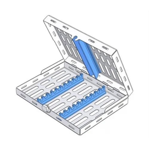 NICHROMINOX STERILISATIE CASSETTE MET DEKSEL 18x14cm BLAUW (tbv 10 instr.) 182056
