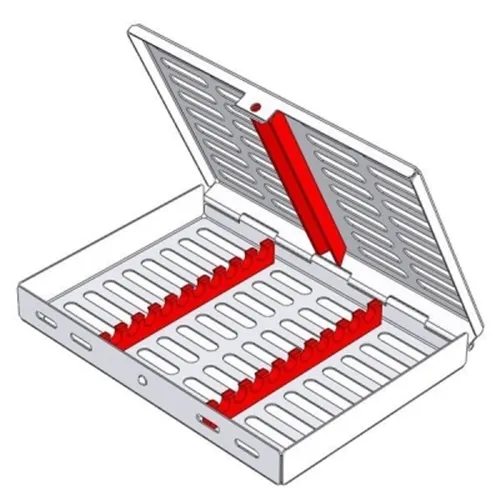 NICHROMINOX STERILISATIE CASSETTE FLAT 18x13cm ROOD (tbv 10 instr) 182062-3