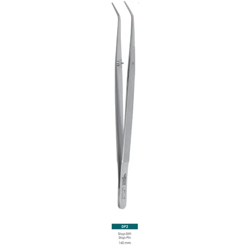 JAKOBI COLLEGE PINCET GEBOGEN GERIBBELD MET STOP PIN NR.DP2 (16cm)