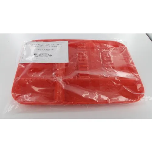 J.H. NUNN NORM TRAY PLASTIC KLEUR ROOD MET 10 INSTRUMENT HOUDERS