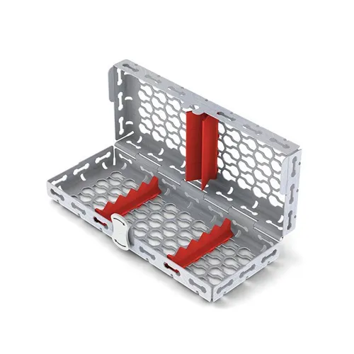 NICHROMINOX GALAXY STERILISATIE CASSETTE MET DEKSEL 18x7cm ROOD  (tbv 5 inst) 182044-3
