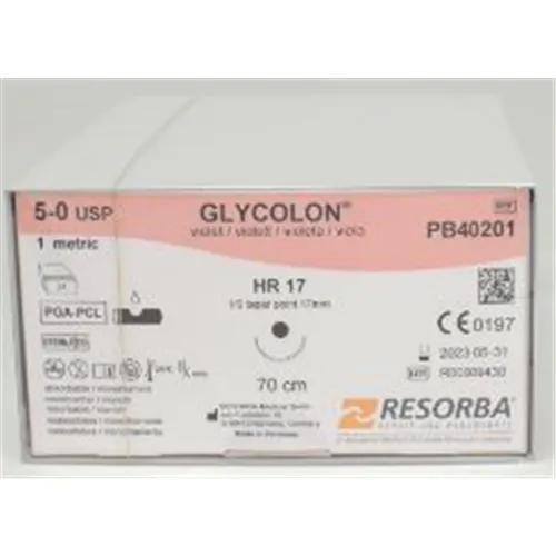 RESORBA GLYCOLON HECHTDRAAD VIOLET GEBOGEN RONDE NAALD 5.0 HR17 70cm (24st) PB40201