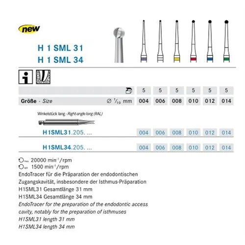 KOMET ENDOTRACER RA LANG H1SML31008 GEEL (5st) 