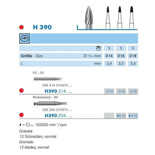KOMET FG CARBIDE H390/016 (5st)