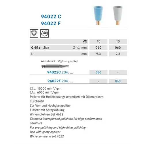 KOMET RA ZIRCONIUM PRE POLISH POLIJSTCUPS BLAUW 94022C/060 (10st)