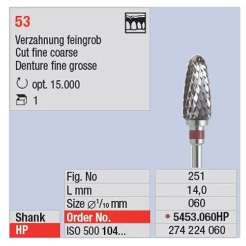 EDENTA HP CARBIDE TC CUTTER FRAIS 53 5453.060HP (1st)